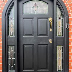Bespoke Solid Timber Arched Front Door & Frame Hand Leaded Stained Glass