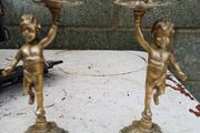 1950/60s Brass Cherub Candlesticks