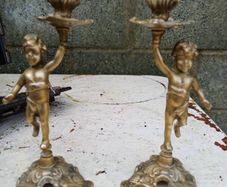 1950/60s Brass Cherub Candlesticks
