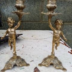 1950/60s Brass Cherub Candlesticks
