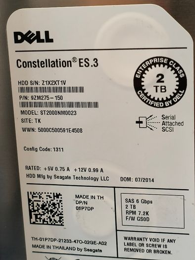 Dell 2TB SAS 6Gbps 3.5" HDD Enterprise Tested Grade A
