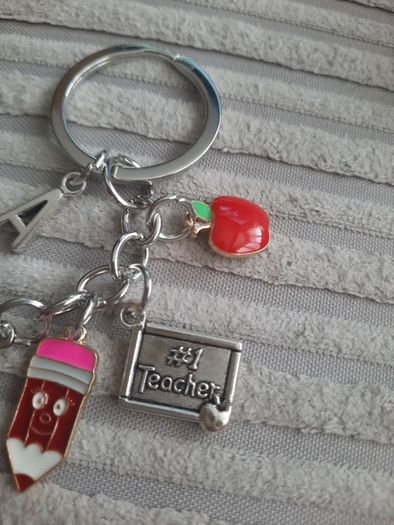 number 1 teacher charm keyring