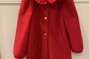 Red winter coat with gold buttons and bow 7-8 years