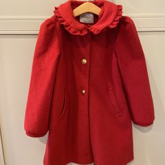 Red winter coat with gold buttons and bow 7-8 years