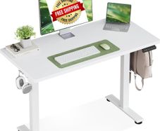 Standing Desk, Small Height Adjustable Desk with 3 Memory Heights 100cm Electric Sit Stand Table for Home Office Workstation, Compact Rising Computer Table for Small Spaces, White