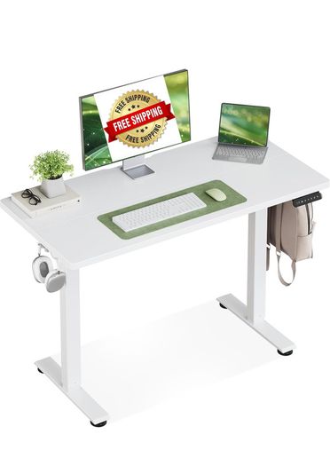 Standing Desk, Small Height Adjustable Desk with 3 Memory Heights 100cm Electric Sit Stand Table for Home Office Workstation, Compact Rising Computer Table for Small Spaces, White