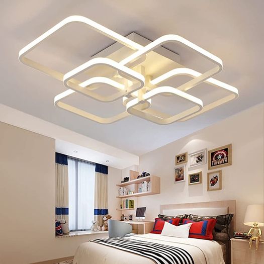 LED Dimmable Ceiling Lights with Remote, Chandelier Ceiling Light with 6 White Squares, Flush Mount Ceiling Lamp for Living Room Kitchen Office Bedroom Dining Room (FREE POSTAGE)
