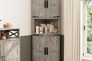 165cm Tall Corner Storage Cabinet with Barn Doors, 5-Tier Farmhouse Corner Cabinet for Living Room, 4 Wooden Doors and 5 Shelves, Space Saving Freestanding Sideboard for Home, Kitchen,Gray