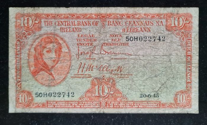 Ireland 1945 10/ Shilling Lady Lavery  Banknote