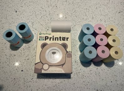 Peripage A6 series mini printer + paper + sticker paper