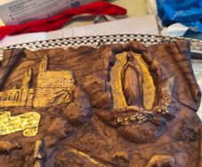 Vtg Wood Wall Plaque Carved Depicting Apparitions of Virgin Mary to Bernardette
