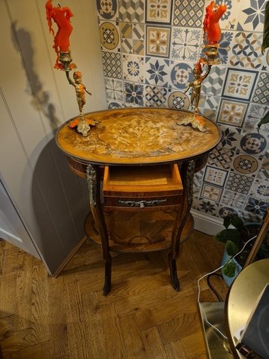 Table Vintage Antiques Rare find Satinwood rosewood side table with single drawer gift present  cottage home house hallway  side table  decoration display inlay top and bottom coffee  corner 1900 living bedside lamps bedroom kitchen restaurant phone