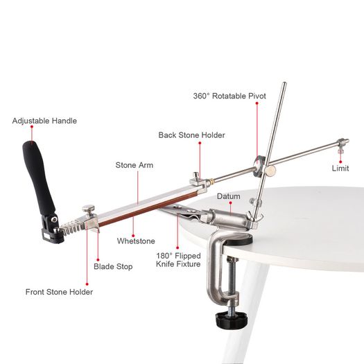 Knife Sharpener 360-degree Rotation Fixed Angle Manual Knife Sharpener With 4 Whetstones Desktop Clip-on Knife Sharpener Kit