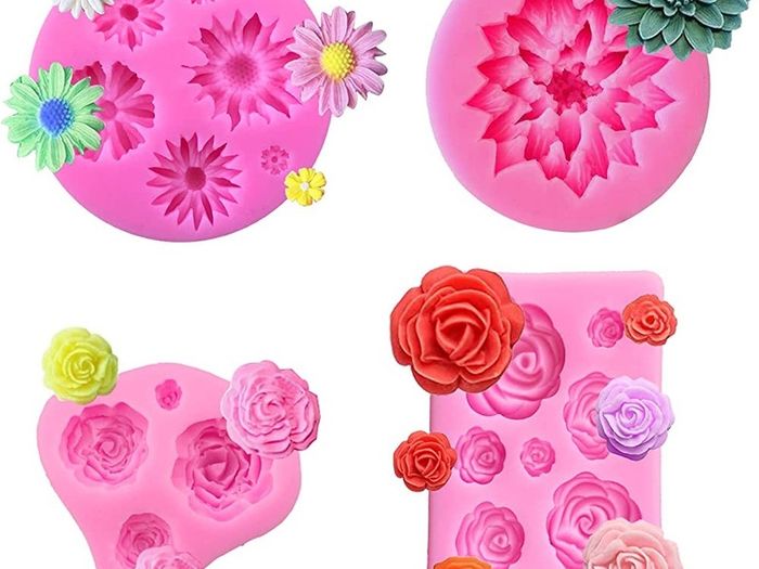 4 PCS Silicone Rose Mould, Silicone Flower Moulds Chocolate Candy Mould Icing Flower Cake Mould 3D Daisy Flower Fondant Mould for Wax Melts Cake Decorating Baking Sugarcraft Jelly (FREE POSTAGE)