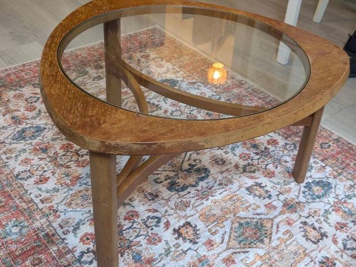 Nathan Mid Century Antique Triangular Teak and Glass Coffee Table