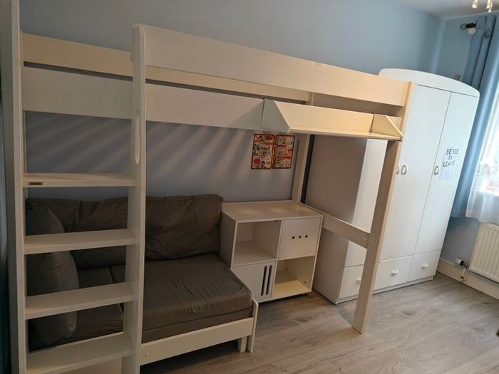 STOMPA Loft Bed with Pullout Single Bed, Storage & Shelf