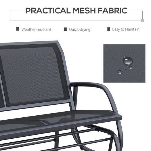 Outdoor Glider Bench, Patio 2 Seater Swing Gliding Loveseat w/ Power-Coated Steel Frame, Mesh Seat and Armrests, for Backyard Garden Porch, Black