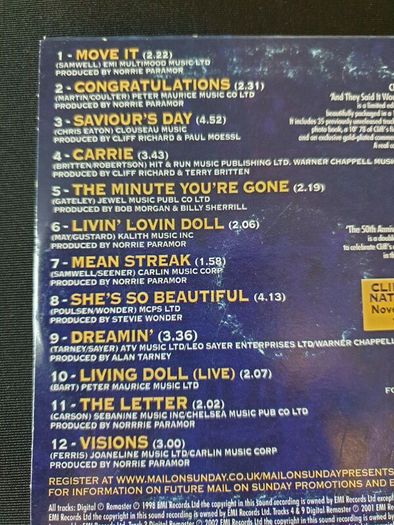 Cliff Richard CD album 50th Anniversary Congratulations Move It Carrie Visions