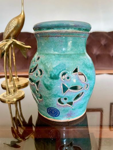 Vintage Michael Kennedy Sligo Handmade Oil Burner Turquoise Burren Blue
