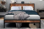 Metal King Size Bed Frame with Storage Wooden Headboard