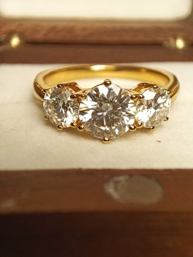 Bargain 18kt Vermeil Hard Gold Plated Sterling Silver Moissanite Trinity Ring