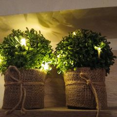 2 x light-up faux plants in hession pots