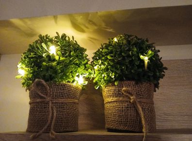 2 x light-up faux plants in hession pots