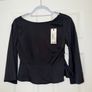 New Boohoo Black Long Sleeve Peplum Top with Open Cross Strap Back - size UK 10 Image 2