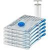 Vacuum Compression Zipper Storage Bags with Airtight Valve and Hand Pump, Large, 5-Pack, Clear