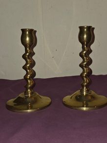 Matching pair of Solid Brass Twisted Candle Holders