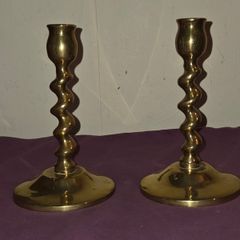 Matching pair of Solid Brass Twisted Candle Holders