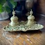 Rare DEPOSE antique brass double inkwell with dragon detail Image 6