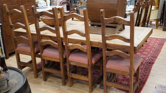 Large Rustic Mexican Pine Dining Set - Table & 8 Chairs