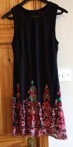 Ladies Mandi Black w/ Floral embrodiery dress size 10 includes post