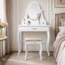White Dressing Table with Oval Mirror Stool and 3 Drawers Image 2