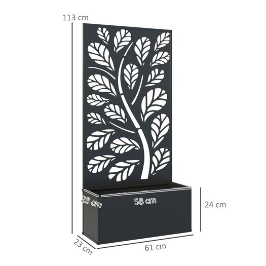 Outdoor Metal Planter, with Back Trellis - Black