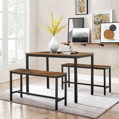 _Dining Table Kitchen Table Set 110 x 70 x 75 cm with 2 Benches 97 x 30 x 50 cm