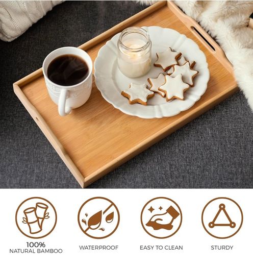 Brand New KKTONER Bed Tray Serving Tray Breakfast Tray Bamboo with Folding Feet Bedside Table