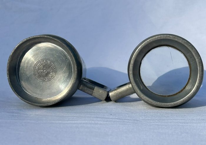 Pair Chinese Pewter Lidded Tankards - Kut Hing Swatow  - Dragon Relief