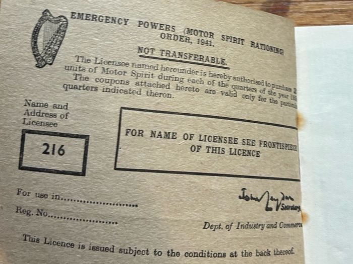 Rare Irish 1950 motor spirit ration book. Full book