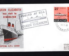 1968 Gibraltar Cover Celebrating last visit to Gibraltar of the The Cunard Queen Elizabeth 2 with Paquebot cancel and posted on board cancel