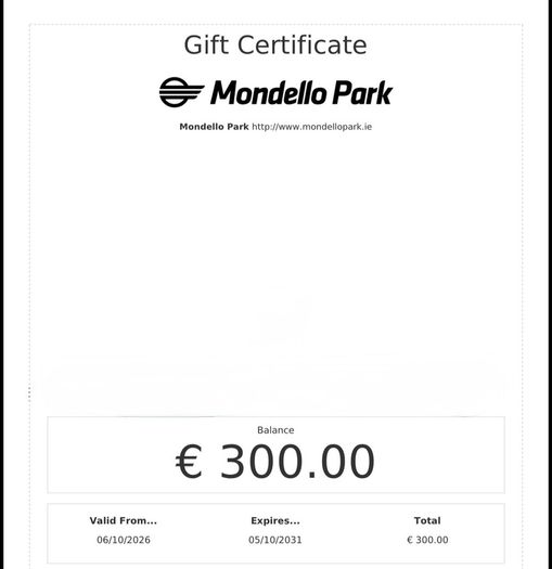 Mondello park 300EUR gift certificate