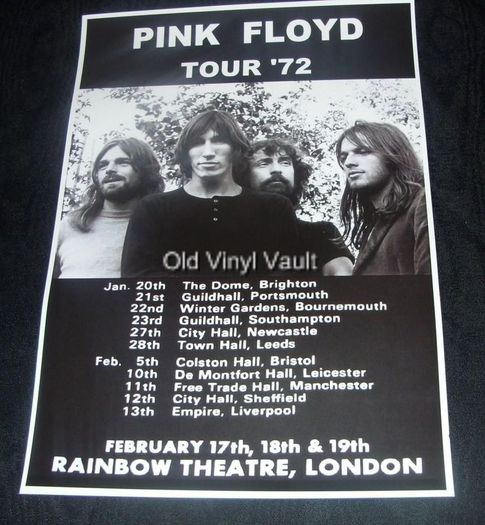 Pink Floyd concert poster UK Tour 1972 new A3 size repro