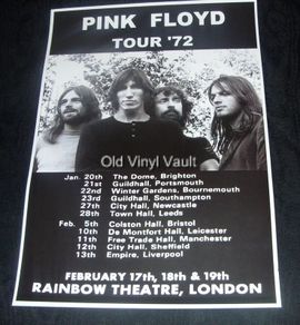 Pink Floyd concert poster UK Tour 1972 new A3 size repro