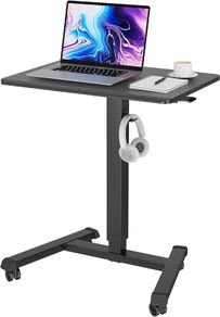 Mobile Standing Desk with 4 Rolling Castors, Height Adjustable Desk on Wheels, Portable Stand Up Desk, Over-Bed Table for Living Room, Bedroom, Medical Use, Ergonomic, Space Saving
