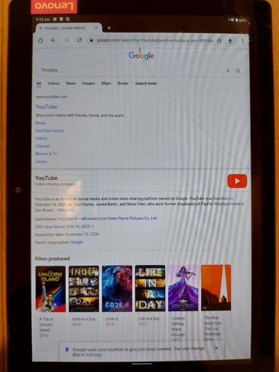 Lenovo 10.1 tablet, Model TB-X505F working perfect. The screen is cracked but doesn't affect touchscreen