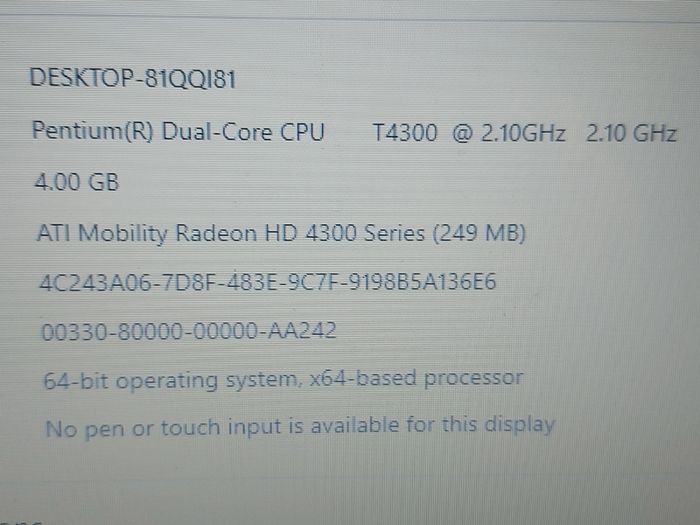 Dell Inspiron 1545, Model PP41L, Intel Pentium Dual-Core CPU T4300, 2.1GHZ, 4GB Ram, 238GB SSD, Windows 10, Microsoft Edge, chrome and VLC