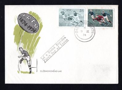 1974 Ireland Centenary of Irish Rugby Football Union Commemorative Stamps Harp First Day Cover (FDC)