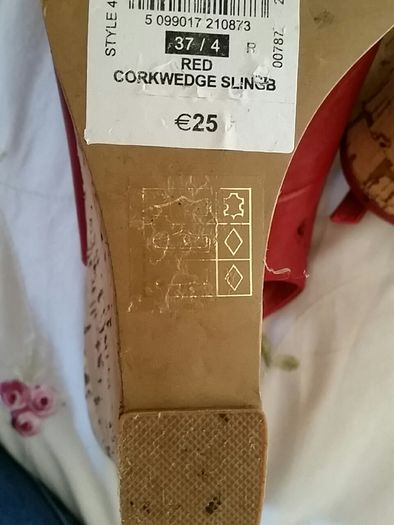Red cork wedge leather sling back Dunnes size 4.
