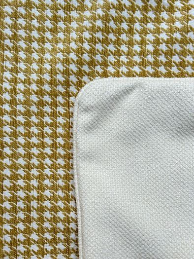 Handmade Mustard Yellow Houndstooth Cushion Covers with Cream Piping  Pair, 20 x 20 Inches